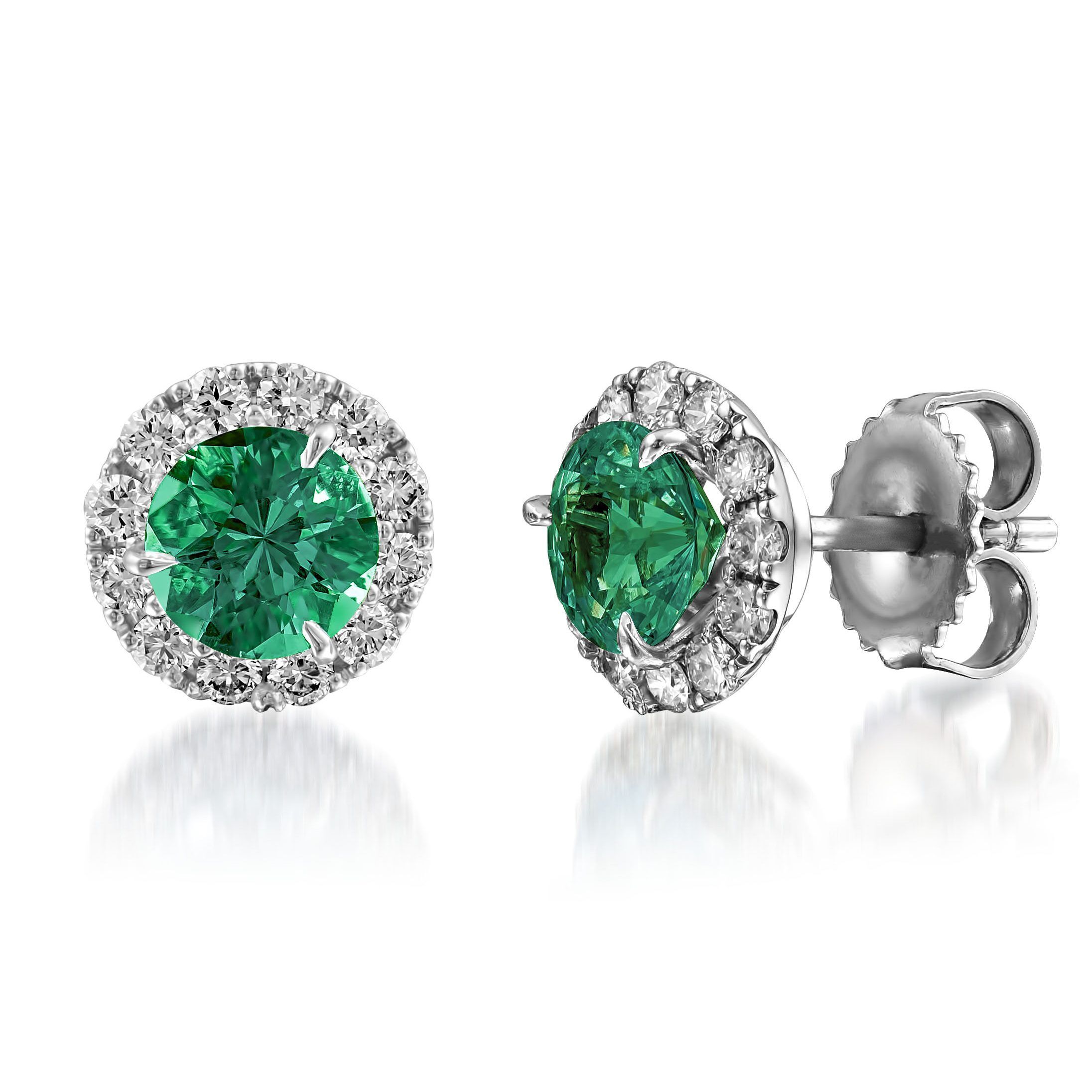 Emerald & Diamond Halo Stud Earrings