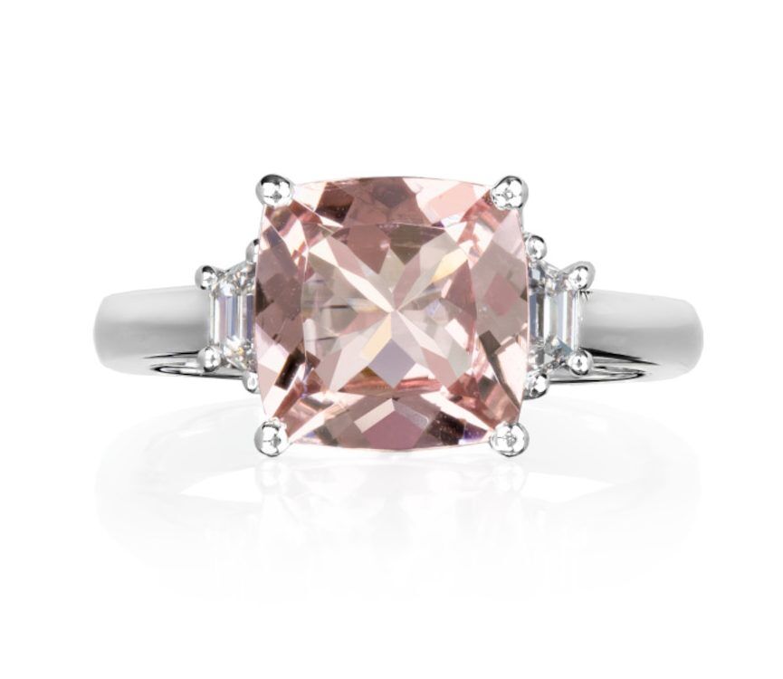 Morganite and diamond trapezoid ring 080659