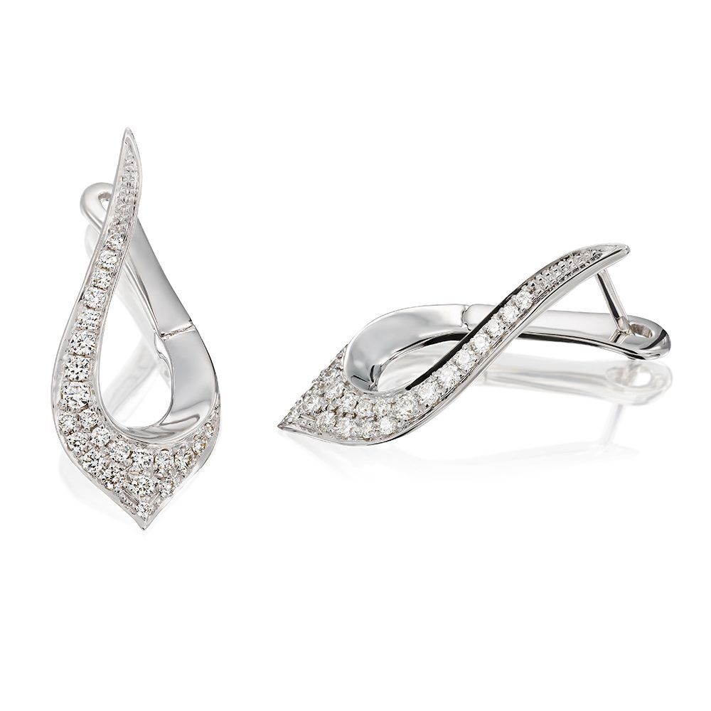 14k White Gold Fluid Style Pointed Grain Set Earrings