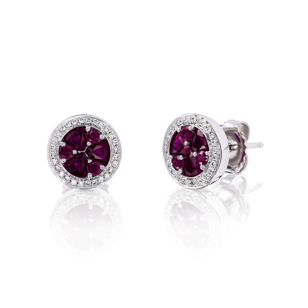 Holloway Diamonds Brilliant Rubies and Diamond Cluster Earrings 090583