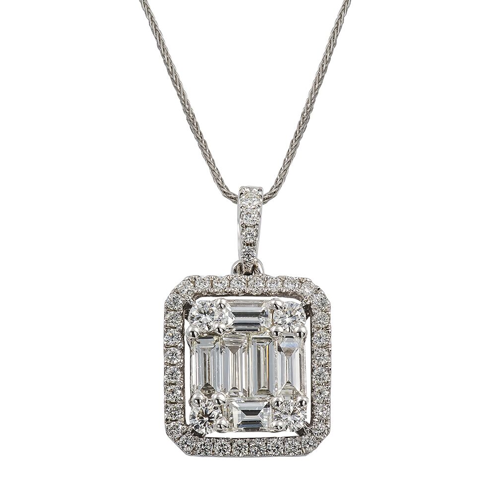 Baguette and Round Brilliant Cut Diamond Pendant