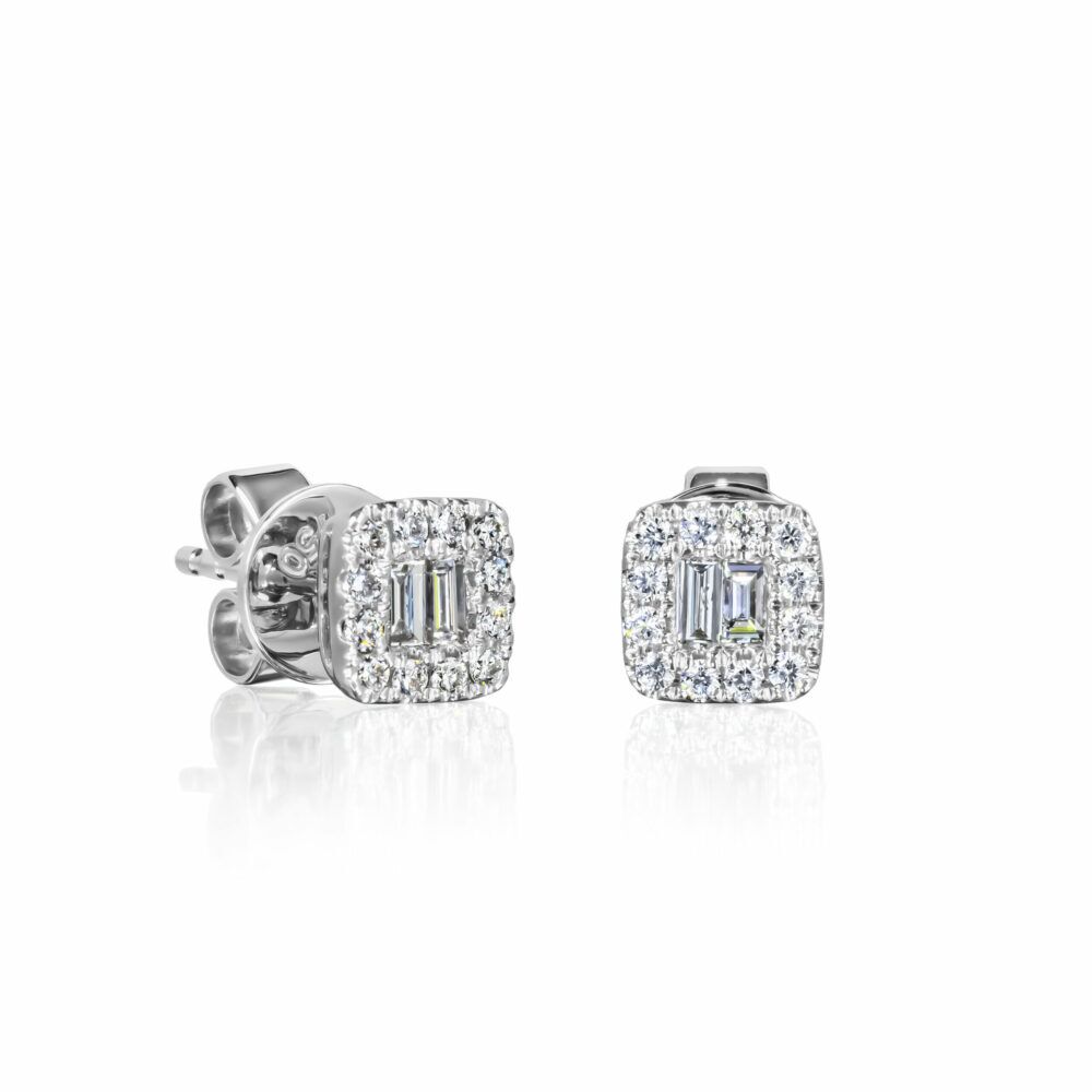 White gold square shaped diamond stud earrings