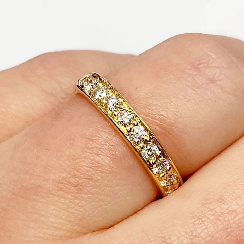 Grain set diamond yellow gold eternity or wedding band