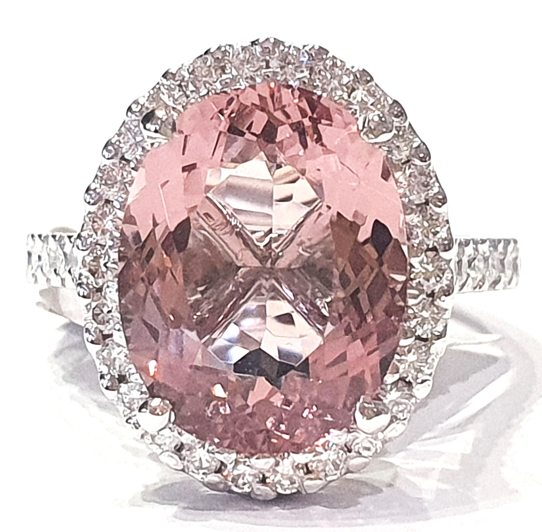 5ct pink Morganite diamond halo ring