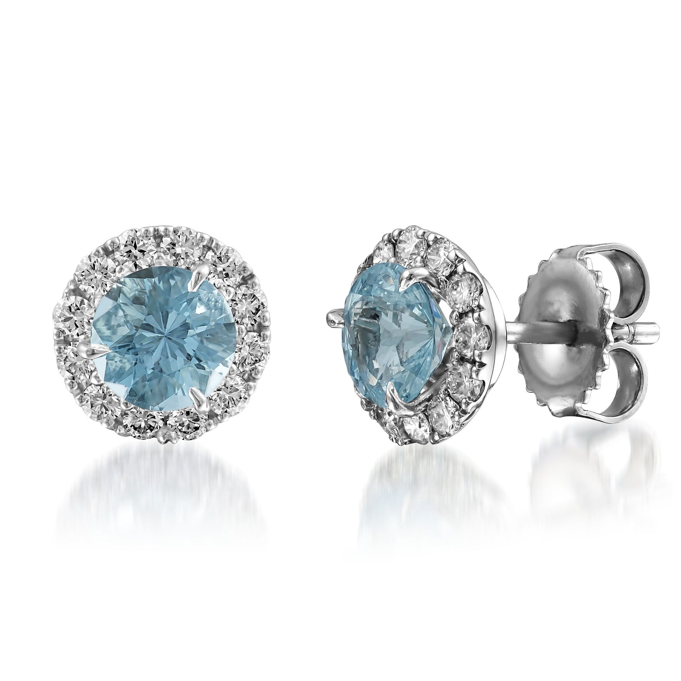 Aquamarine & Diamond Halo Stud Earrings