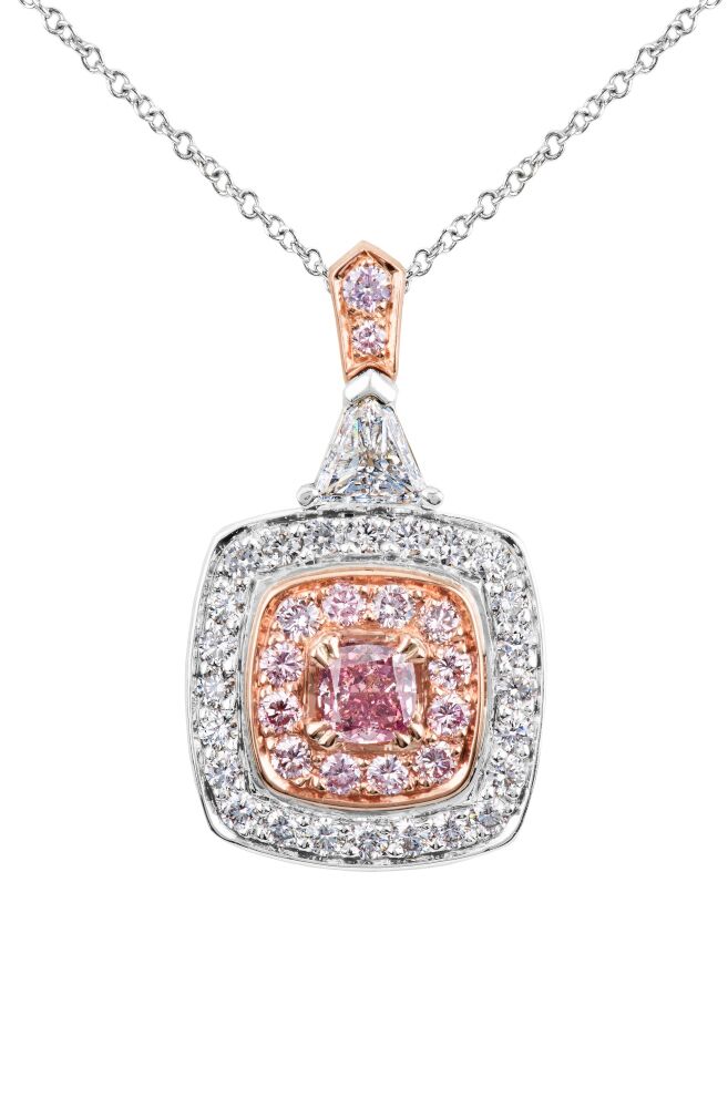 White and pink diamond pendant necklace