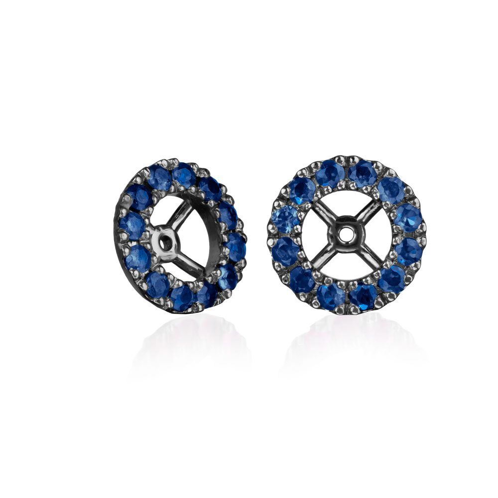 enhancers in platinum with black rhodium plate comprising twenty-four round blue sapphires