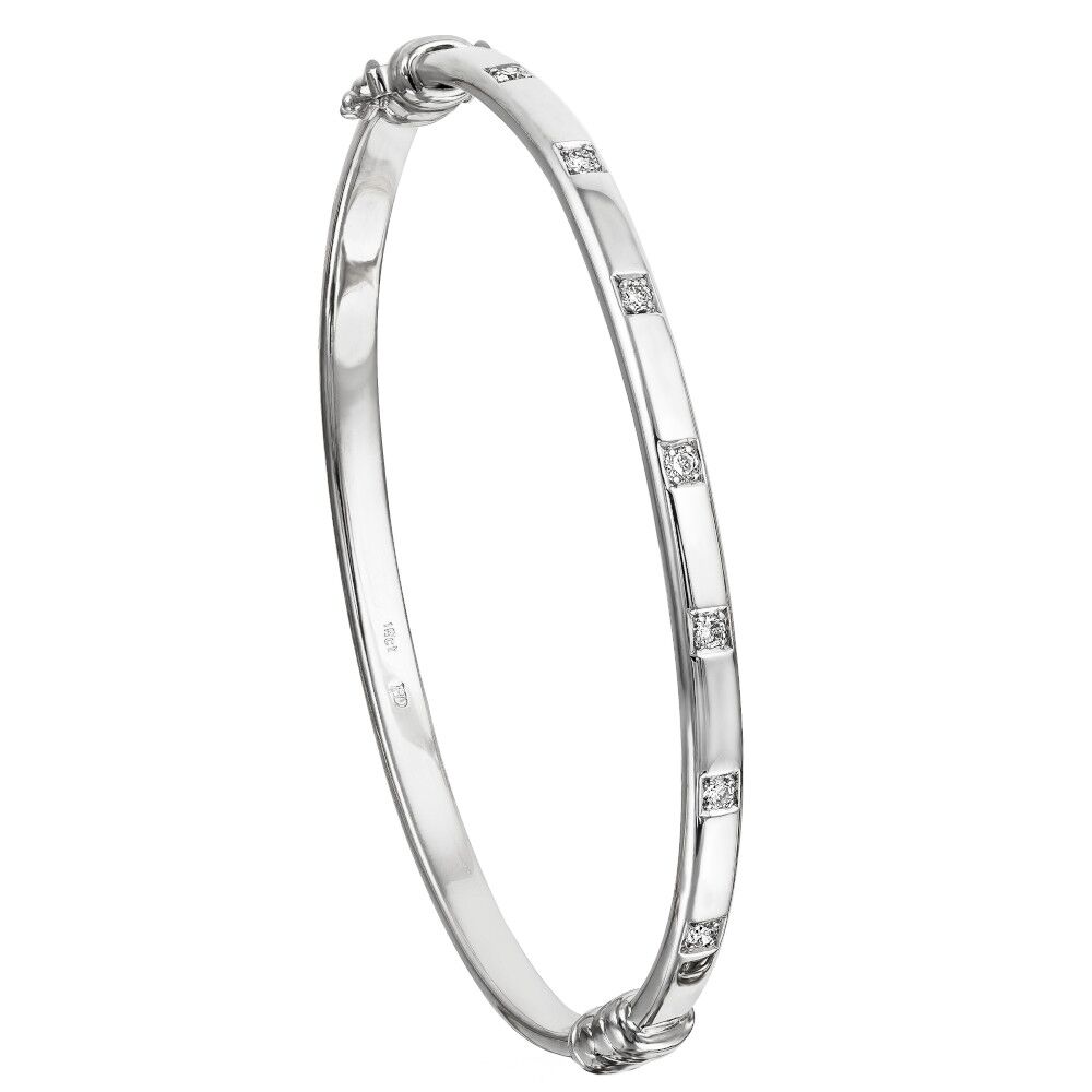 White gold square,swiss set hinged bangle