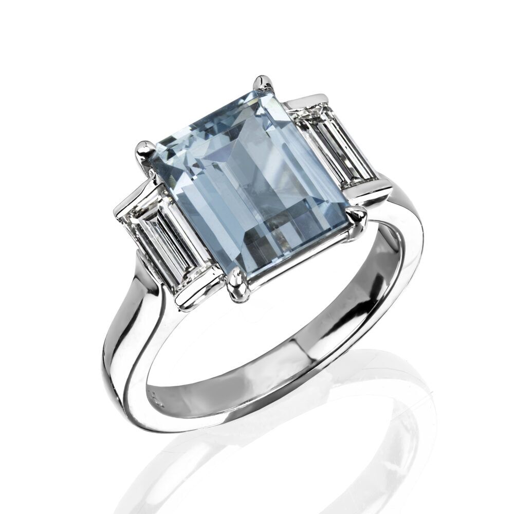 Emerald Cut Aquamarine 3 Across Ring