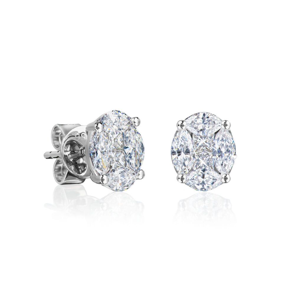 Oval Shaped Marquise diamond cluster earrings